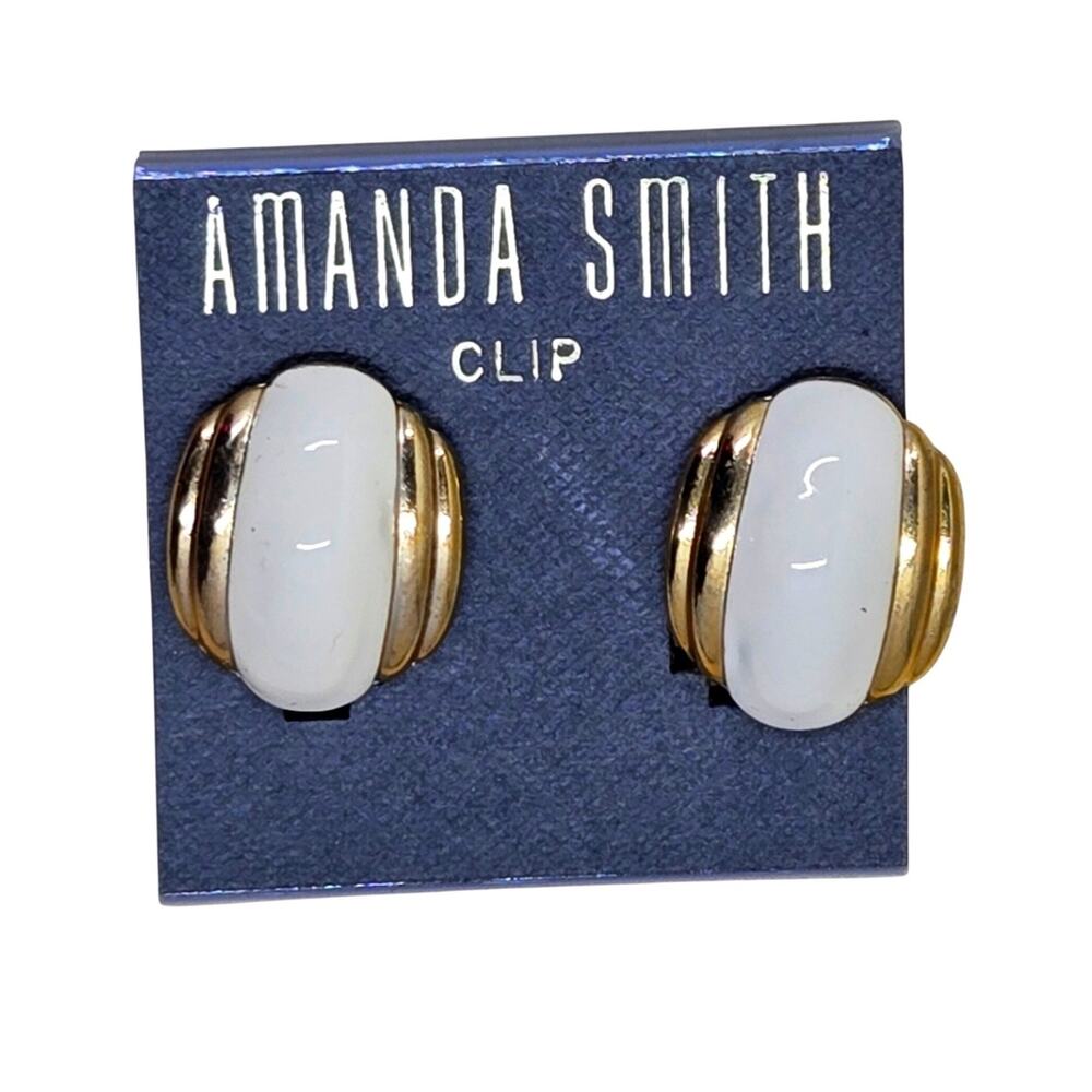 NWT Amanda Smith Gold and White-Toned Clip-On Earrings